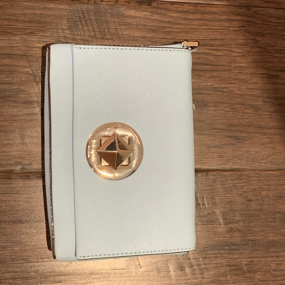 kate spade baby blue and gold crossbody purse